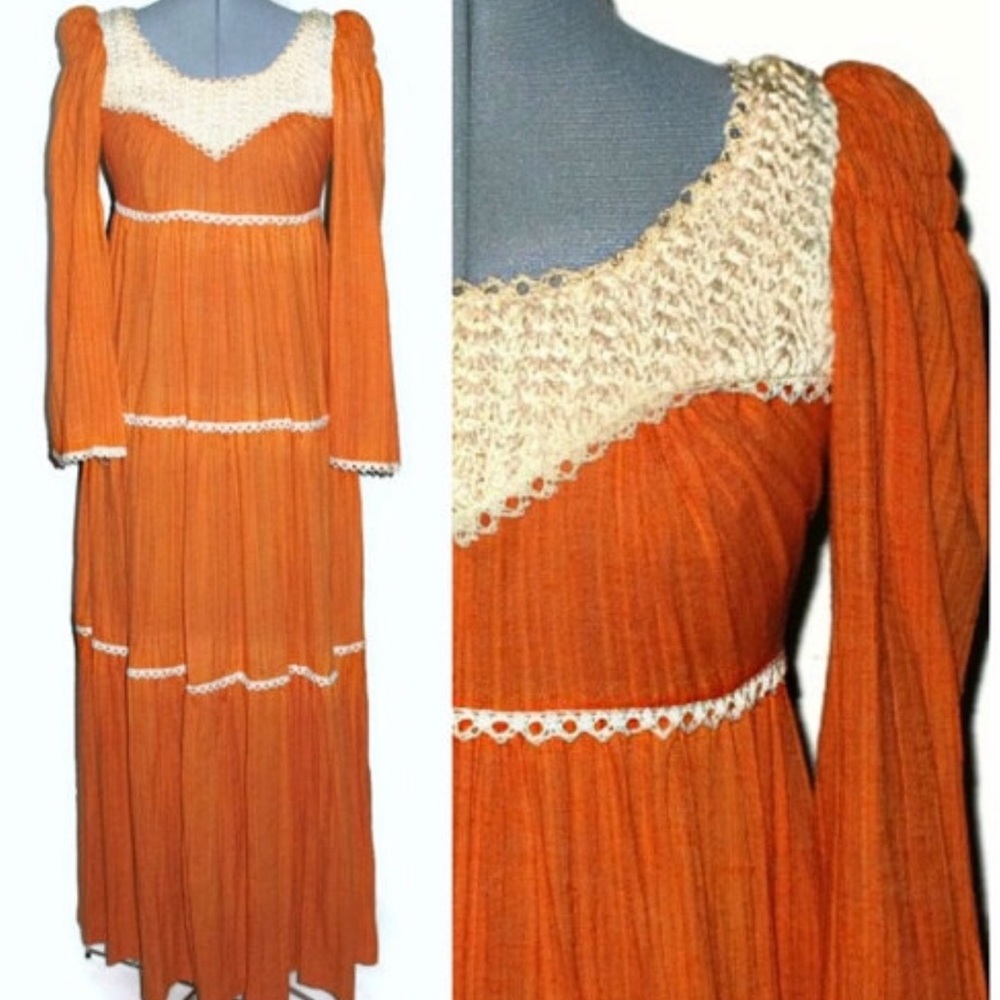 Vintage 70’s Orange Boho Maxi Dress